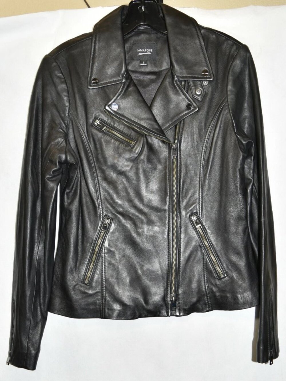 $600+ Lamarque Asymmetrical Zip Leather Biker MOTO CHIC Jacket BLACK (S) HOT - Picture 2 of 4